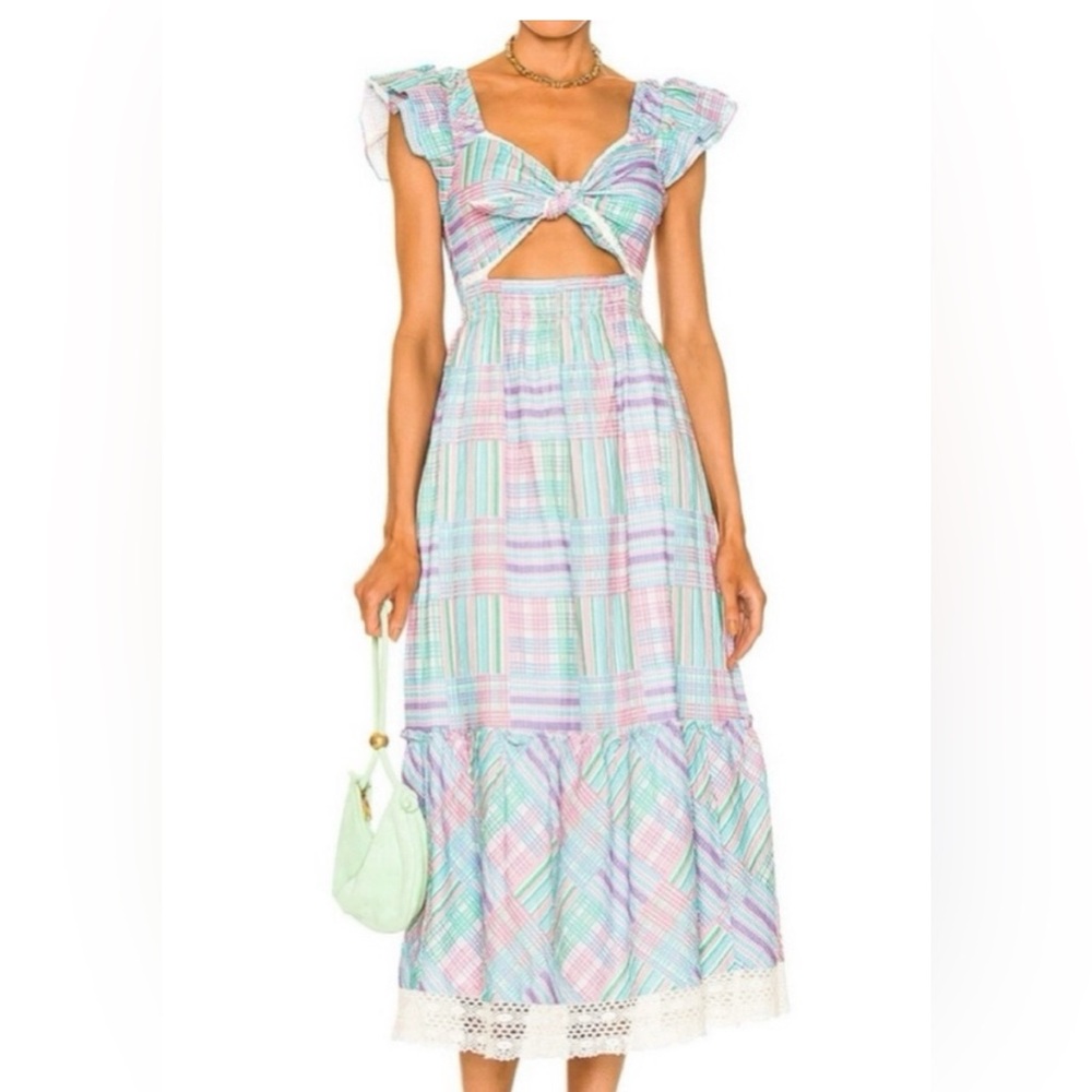 LoveShackFancy Multicolor Plaid Midi Dress